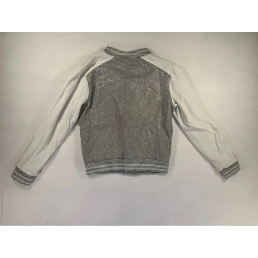 Justice Silver & White Varsity/Bomber Style jacket Size 12
